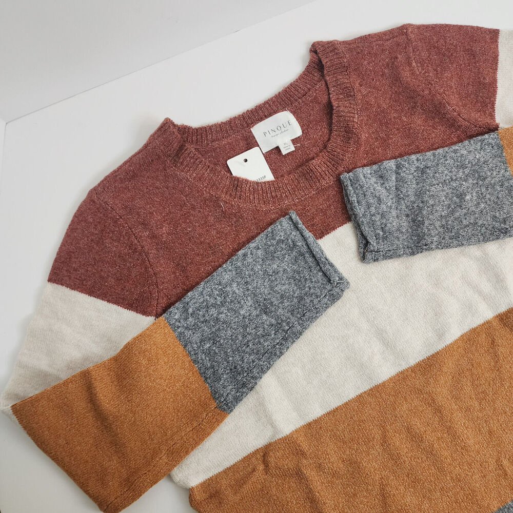Pinque Colorblock Rolled Cuff Hem Knit Stitch Fix Soft Sweater Women's XL NWT